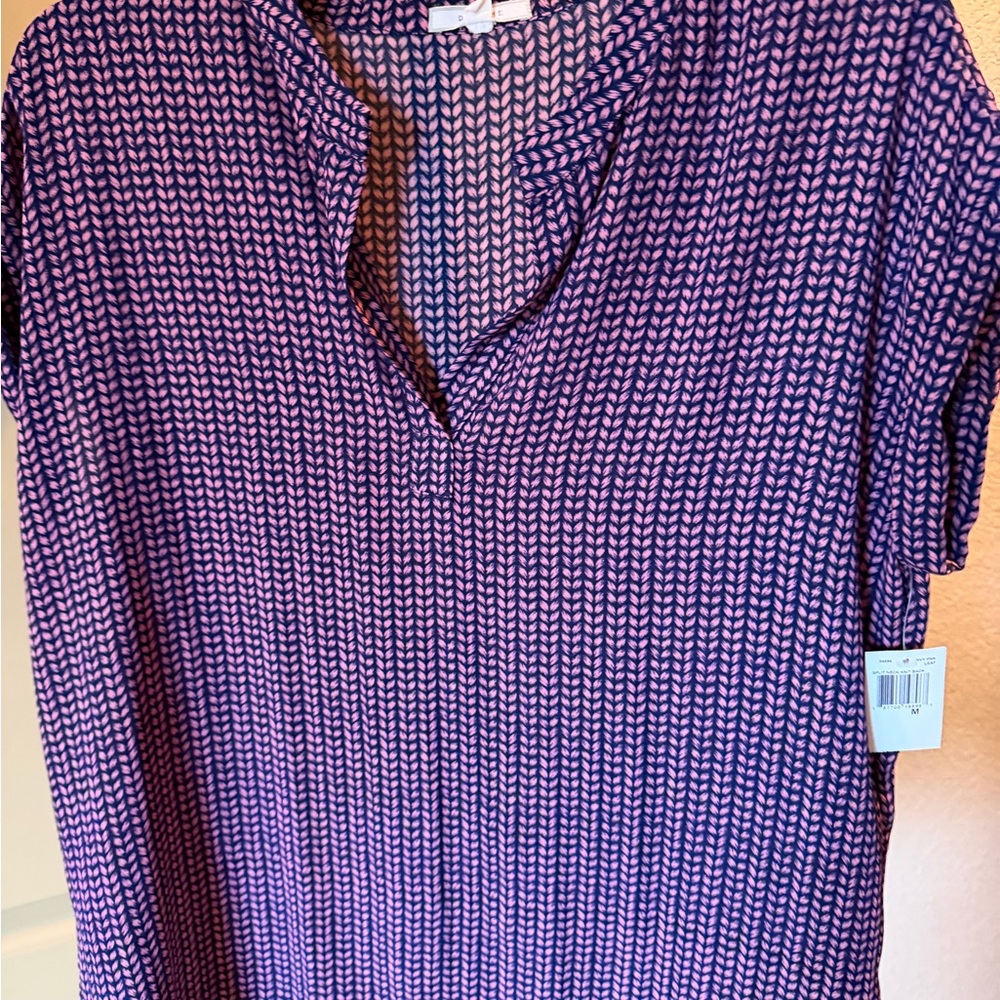 Pleione Pink and Purple Short Sleeve Printed Top